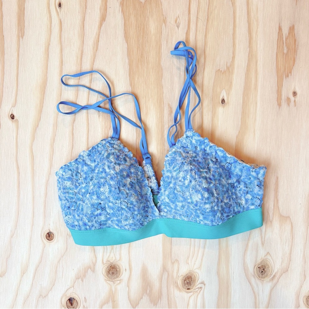 aerie floral lace bralette - XS - sky blue bra like new - Picture 2 of 4